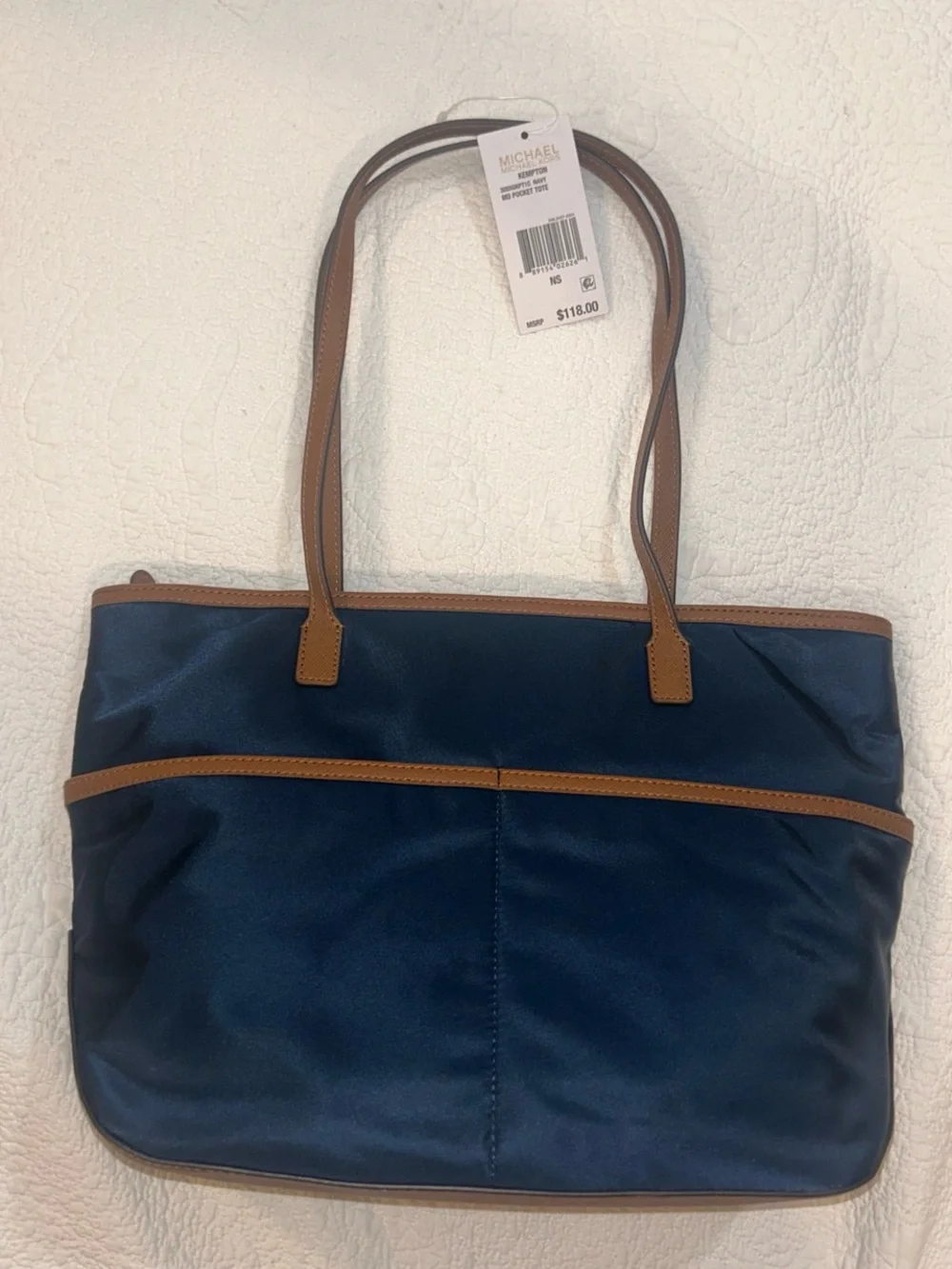 Michael Kors Navy and Tan Leather-Trim Tote